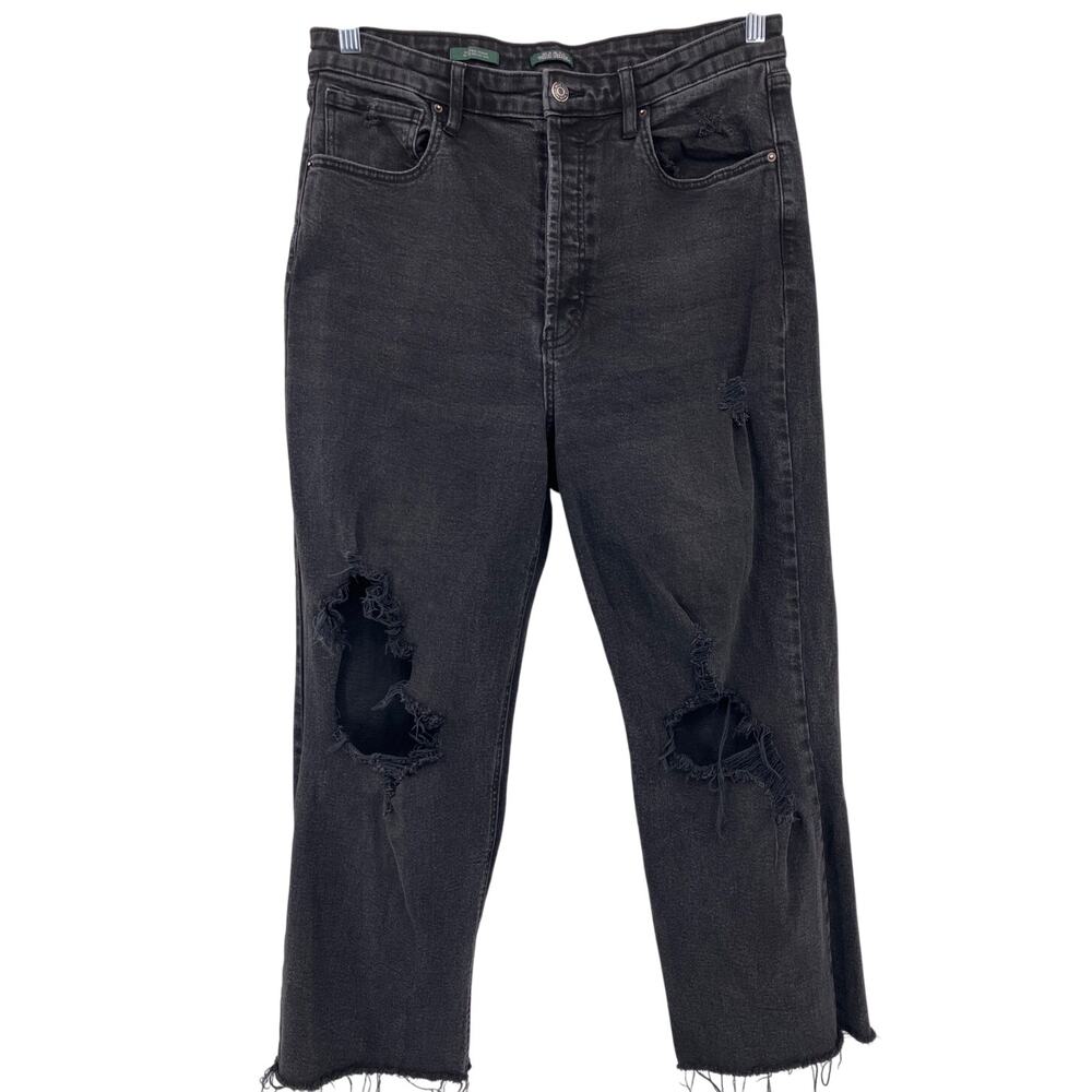 Wild Fable Wash Black Button Fly High Rise Straight Distress Raw Hem SHORT Jean